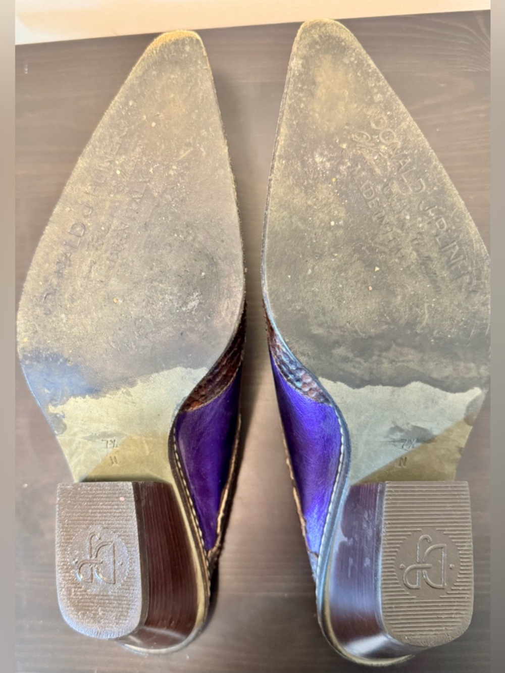 Donald J. Pliner Western Couture Collection Leather Purple Mules with Brown Trim - Picture 7 of 10